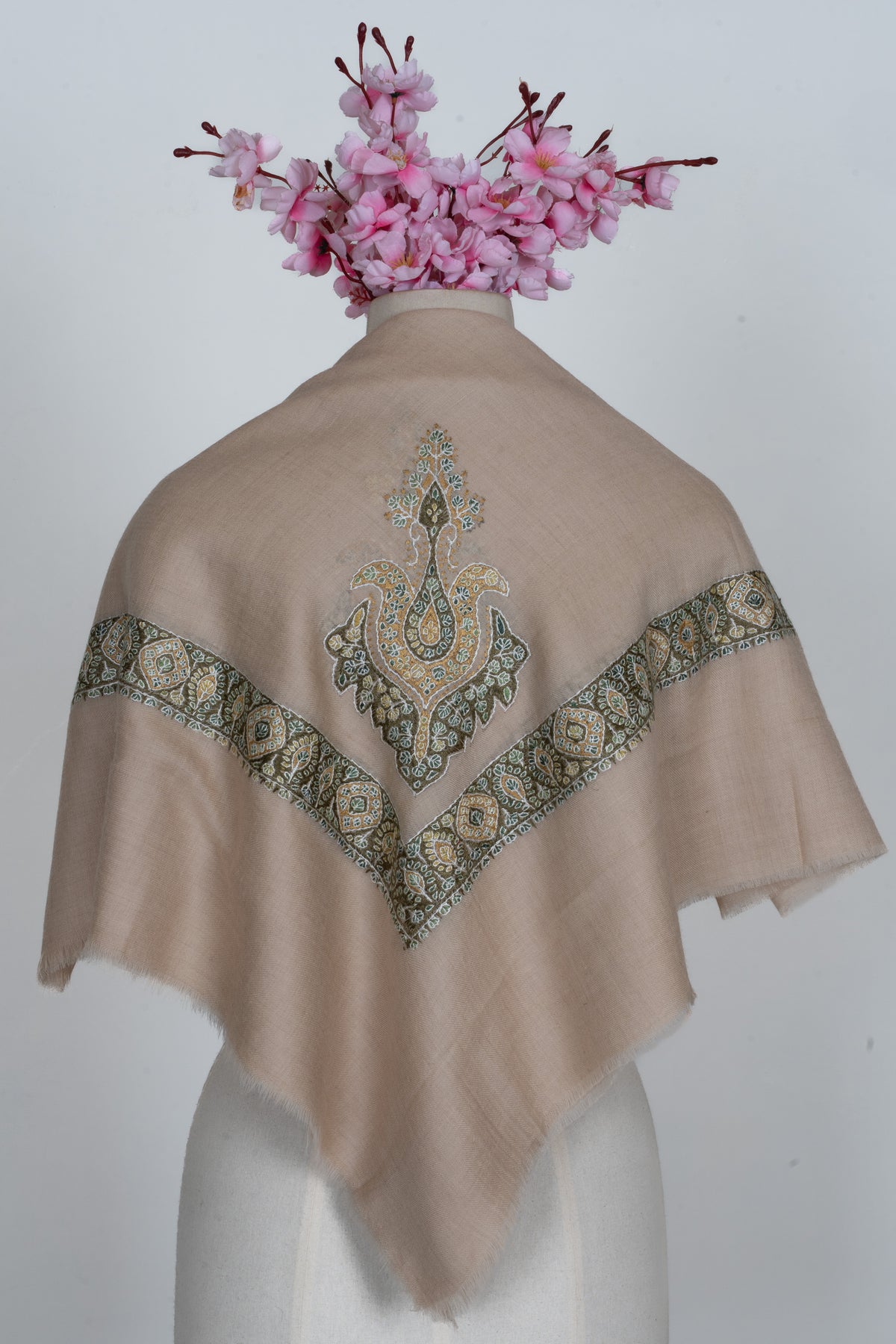 Olive Crest Cashmere Rumal — Sozni Hand Embroidered