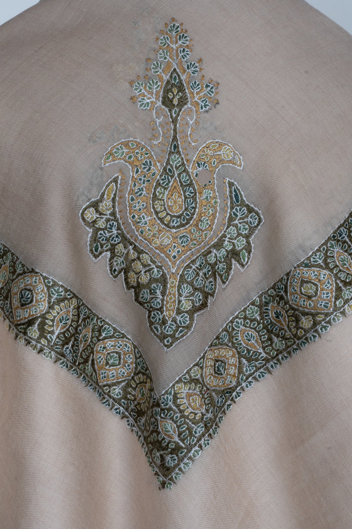 Olive Crest Cashmere Rumal — Sozni Hand Embroidered