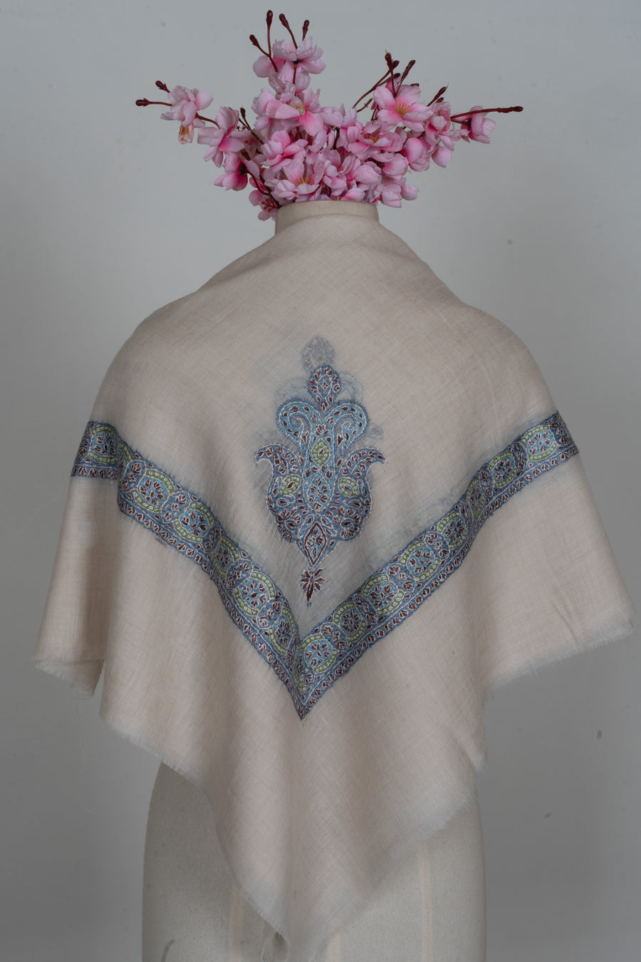 Sapphire Bloom Cashmere Rumal — Sozni Hand Embroidered
