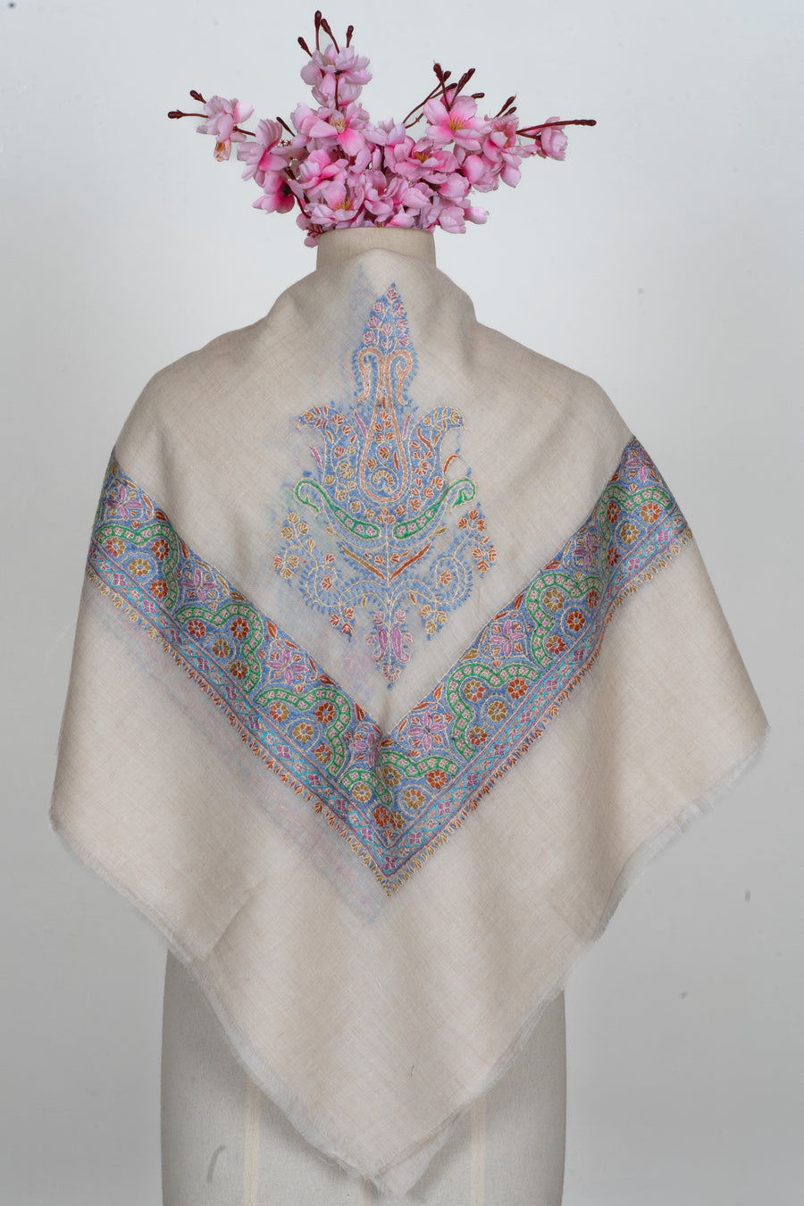 Pastel Reverie Cashmere Rumal — Sozni Hand Embroidered
