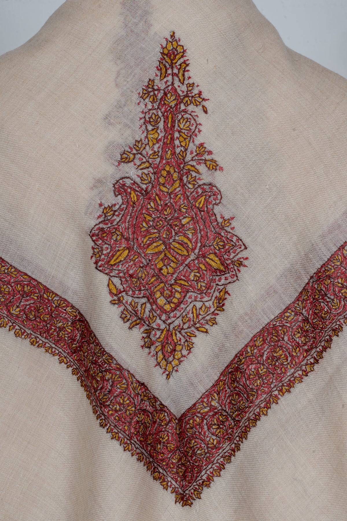 Crimson Heirloom Cashmere Rumal — Sozni Hand Embroidered