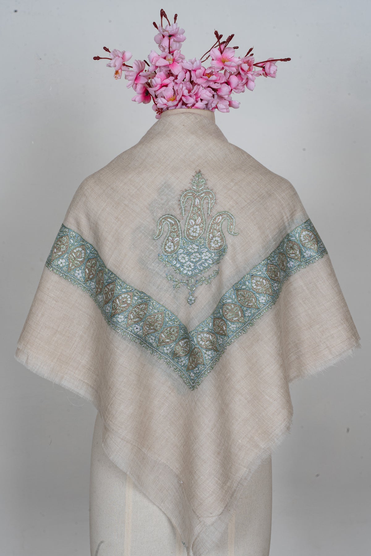 Mist Sage Cashmere Rumal — Sozni Hand Embroidered