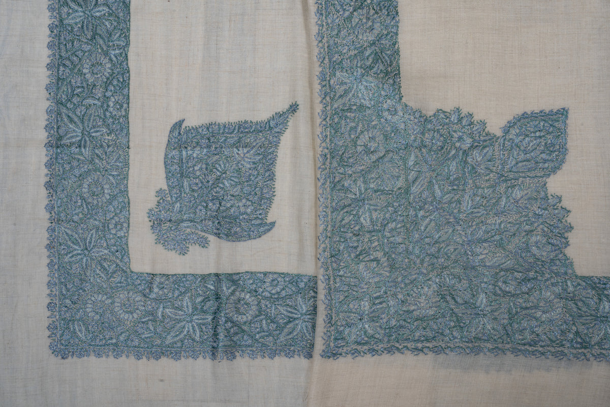 Frosted Azure Cashmere Rumal — Sozni Hand Embroidered
