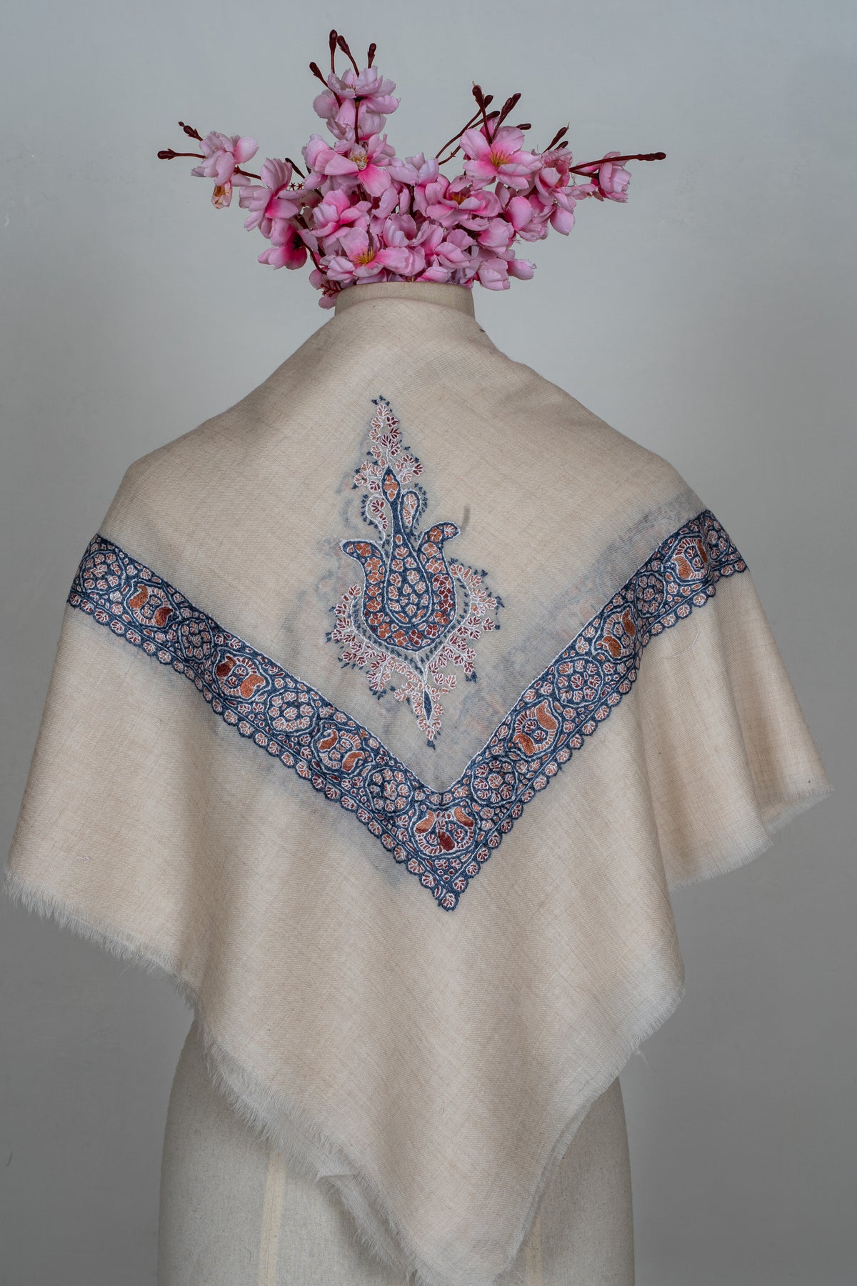 Indigo Ember Cashmere Rumal — Sozni Hand Embroidered