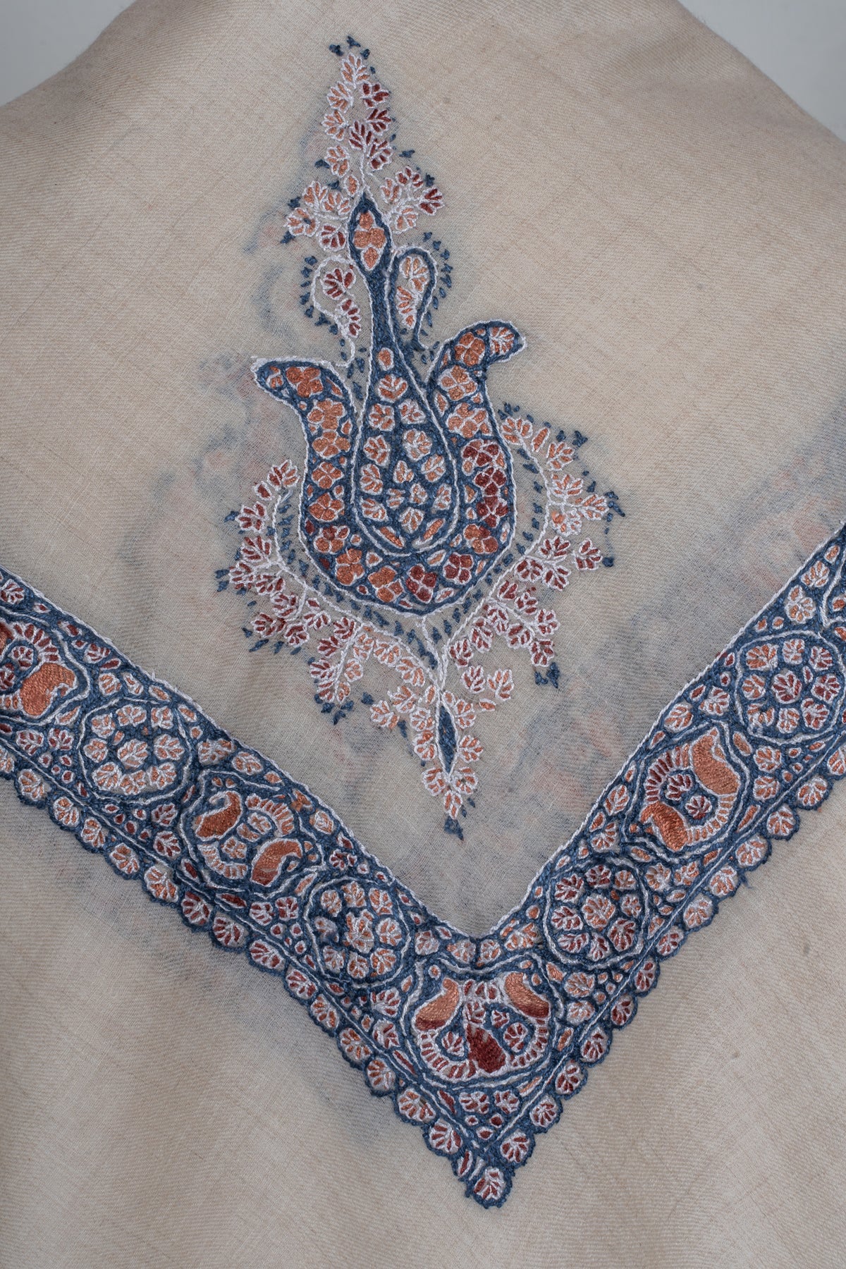 Indigo Ember Cashmere Rumal — Sozni Hand Embroidered