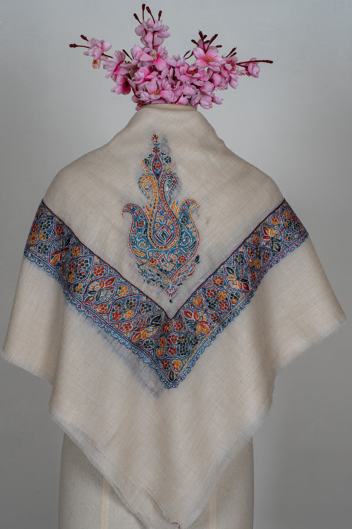 Saffron Mosaic Cashmere Rumal — Sozni Hand Embroidered