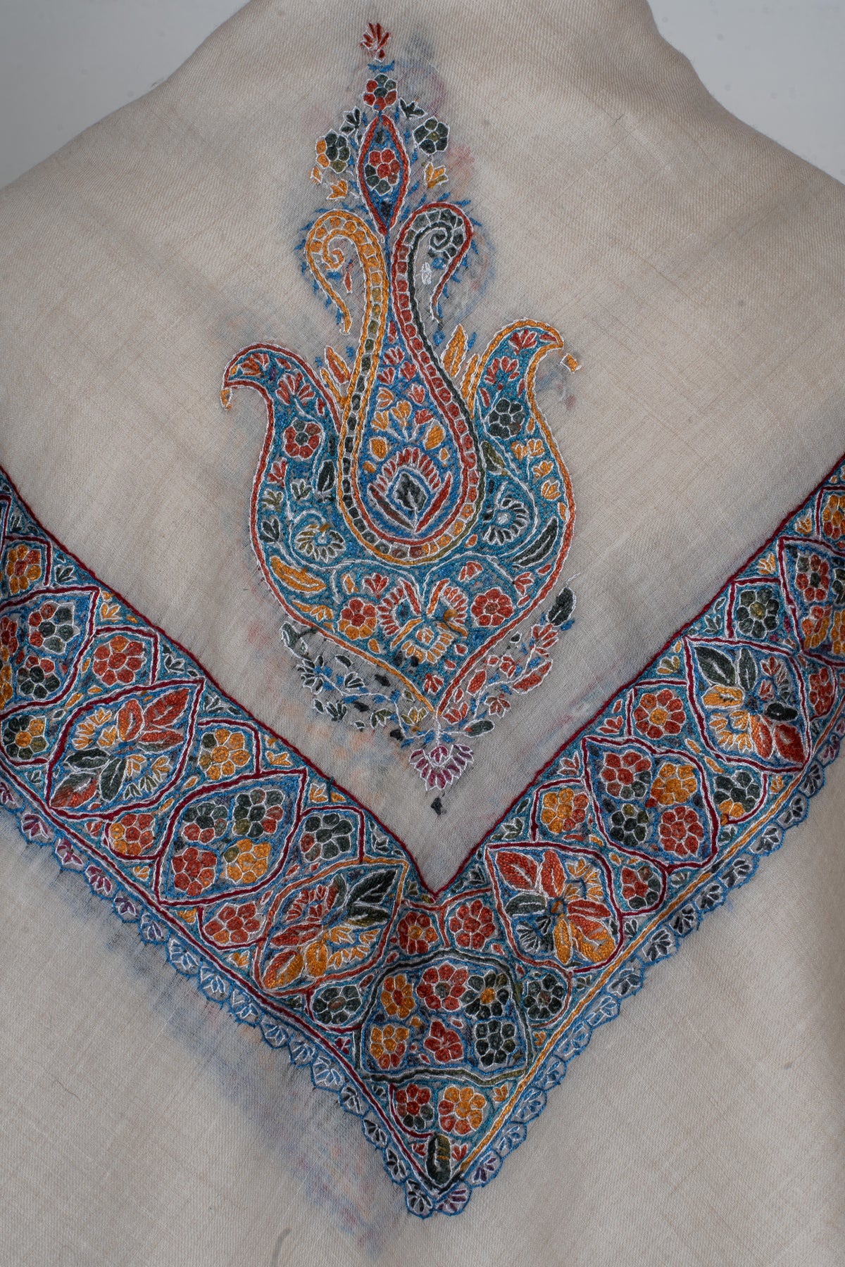 Saffron Mosaic Cashmere Rumal — Sozni Hand Embroidered