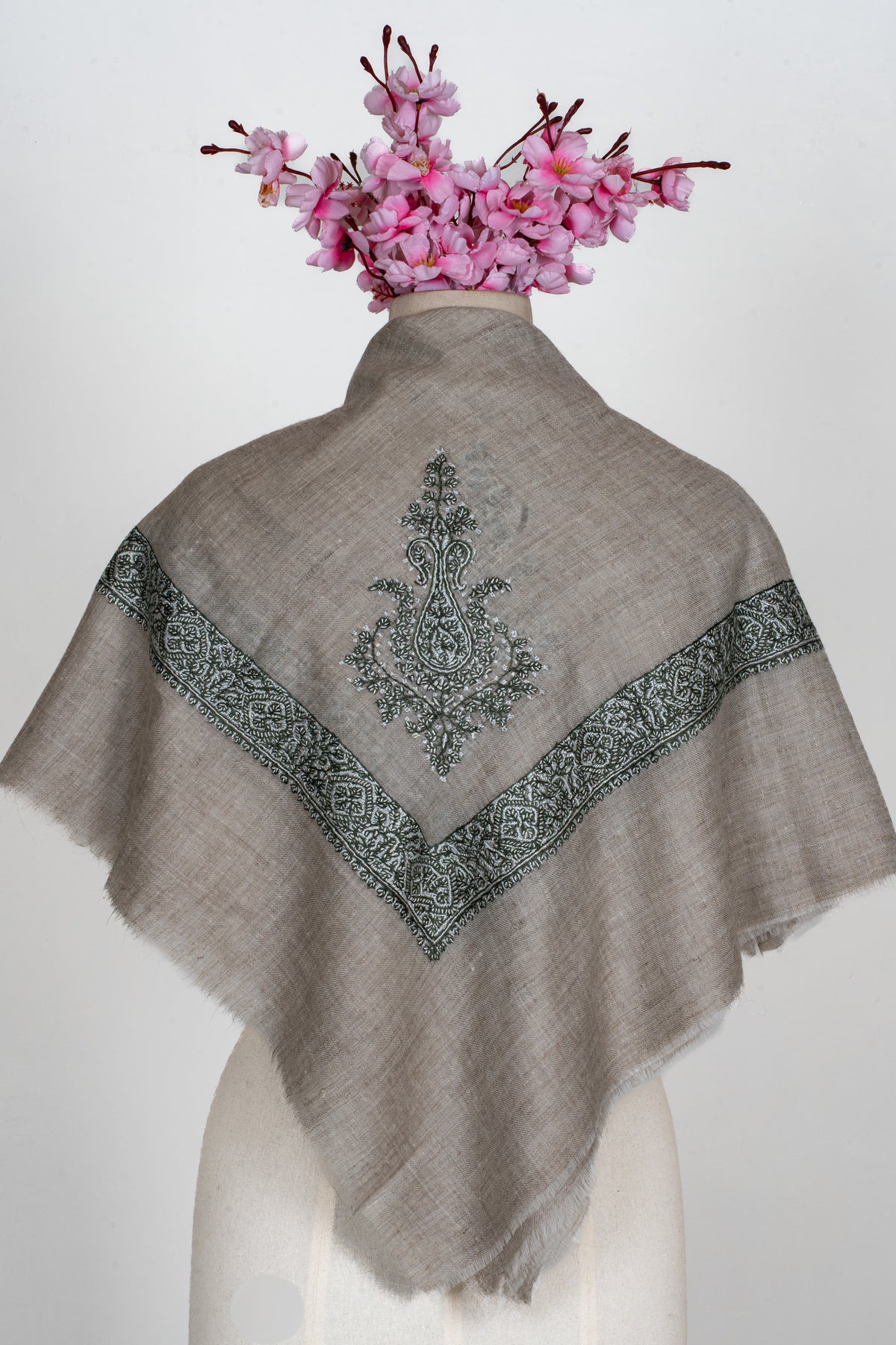 Ash Fern Cashmere Rumal — Sozni Hand Embroidered