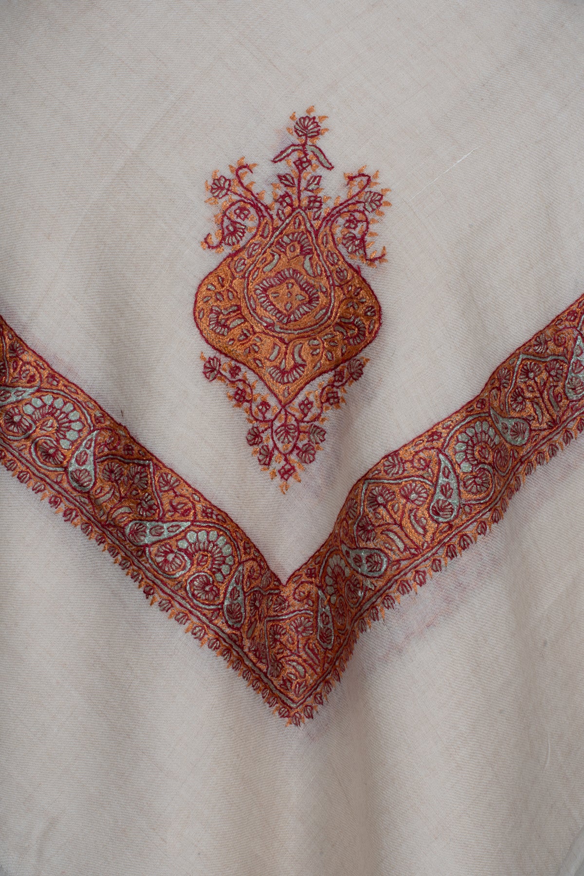 Burnt Amber Cashmere Rumal — Sozni Hand Embroidered