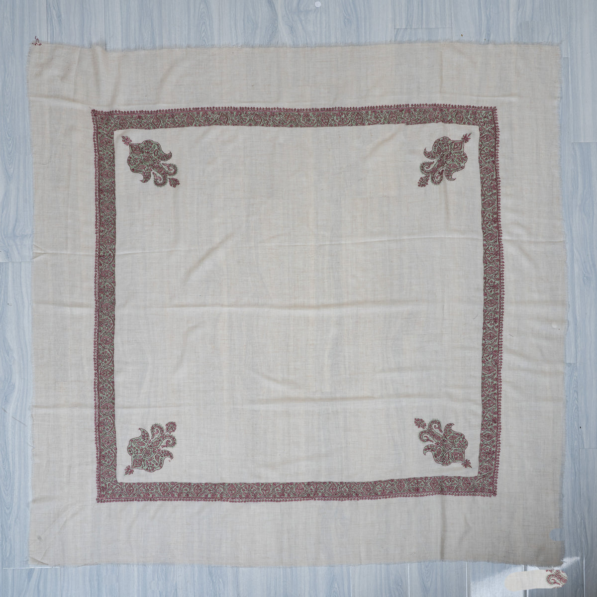 Rose Sage Cashmere Rumal — Sozni Hand Embroidered