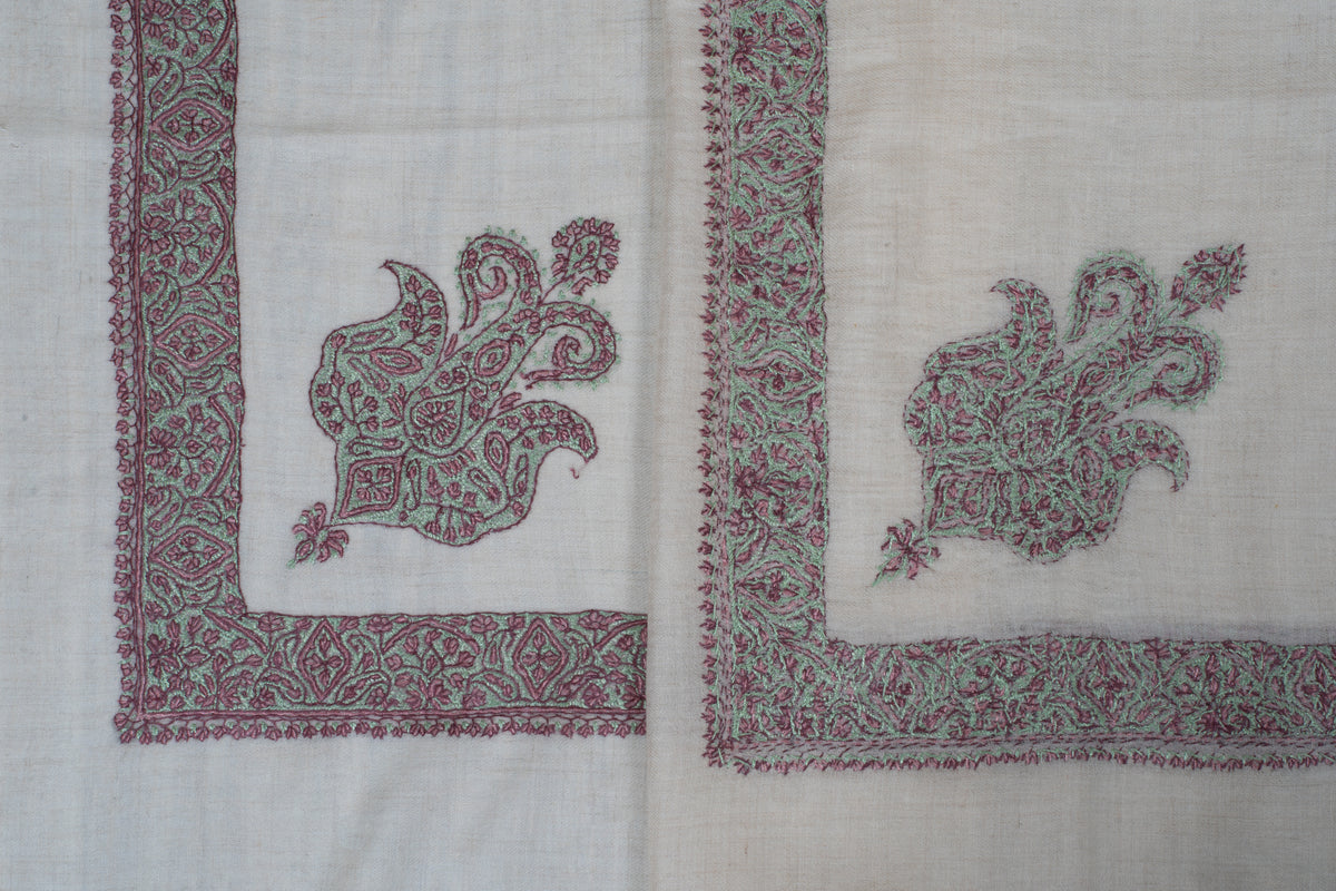 Rose Sage Cashmere Rumal — Sozni Hand Embroidered