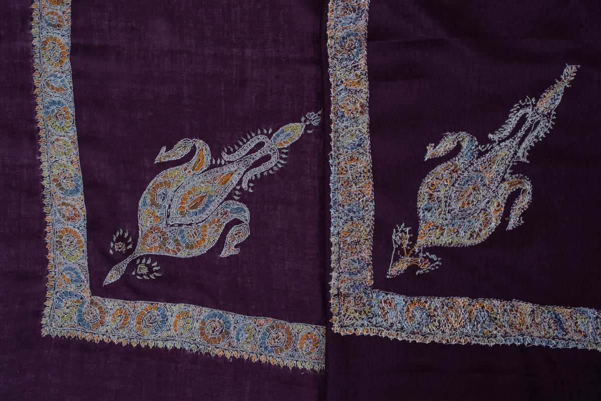 Royal Amethyst Cashmere Rumal — Sozni Hand Embroidered
