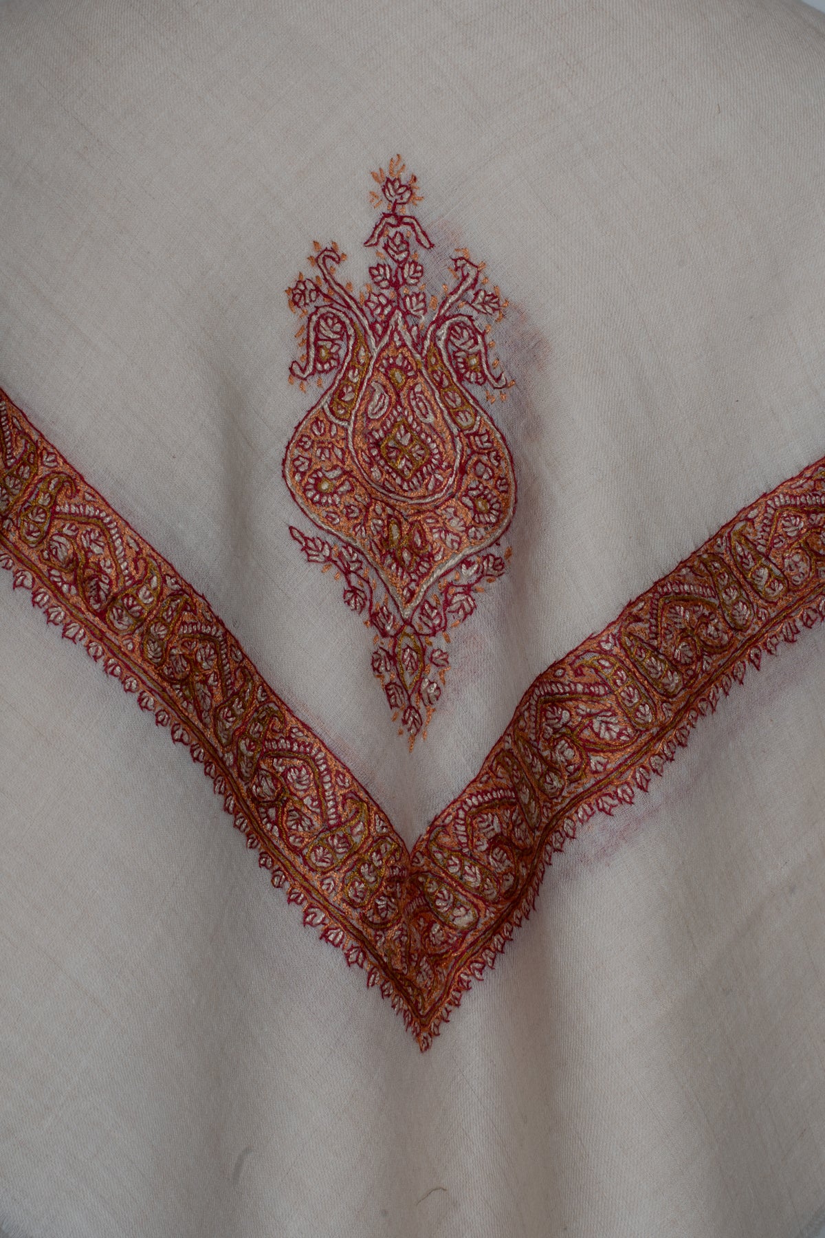 Spice Ivory Cashmere Rumal — Sozni Hand Embroidered