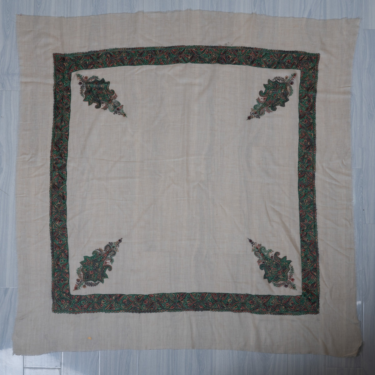 Verdant Bloom Cashmere Rumal — Sozni Hand Embroidered