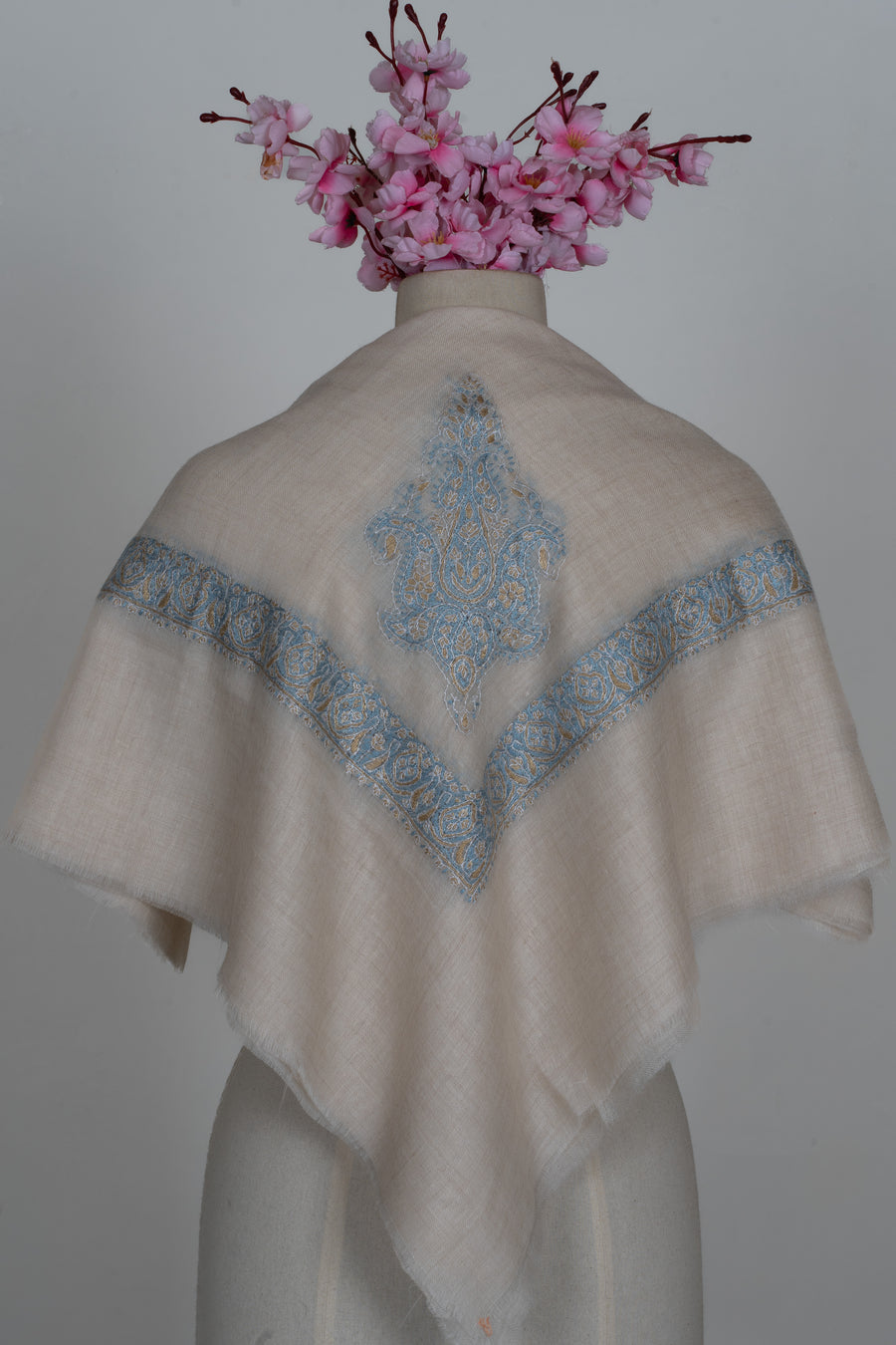 Sky Veil Cashmere Rumal — Sozni Hand Embroidered