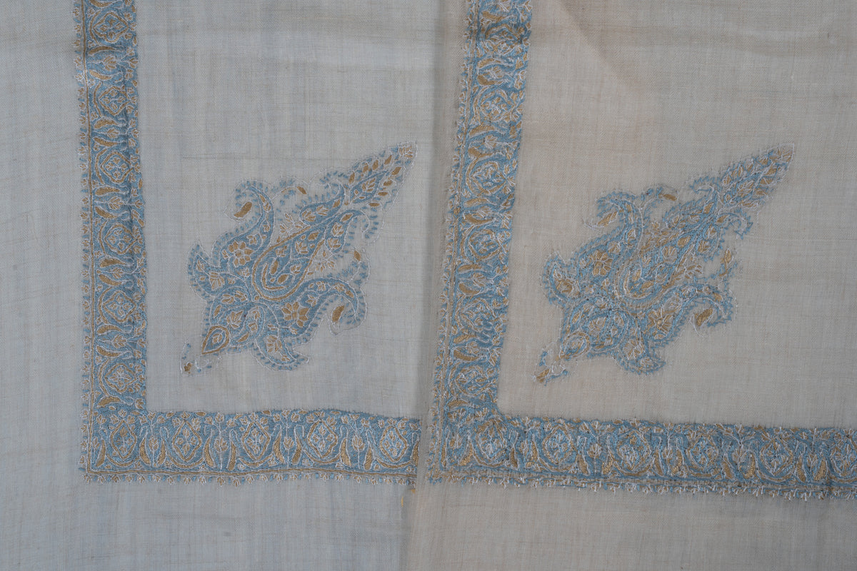 Sky Veil Cashmere Rumal — Sozni Hand Embroidered