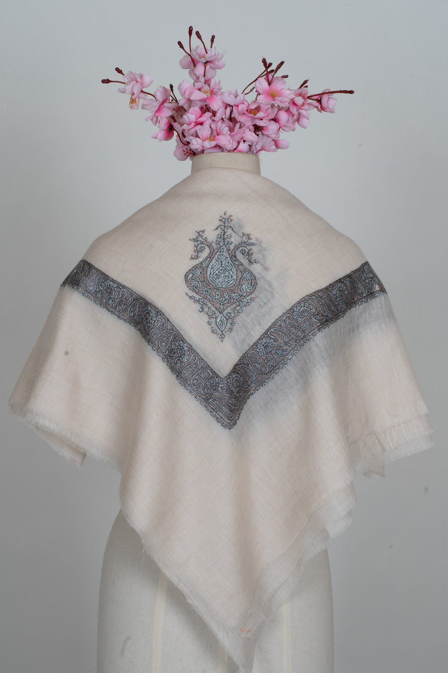 Graphite Pearl Cashmere Rumal — Sozni Hand Embroidered