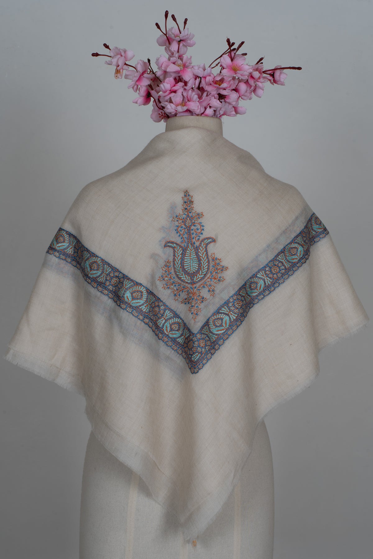 Azure Ember Cashmere Rumal — Sozni Hand Embroidered