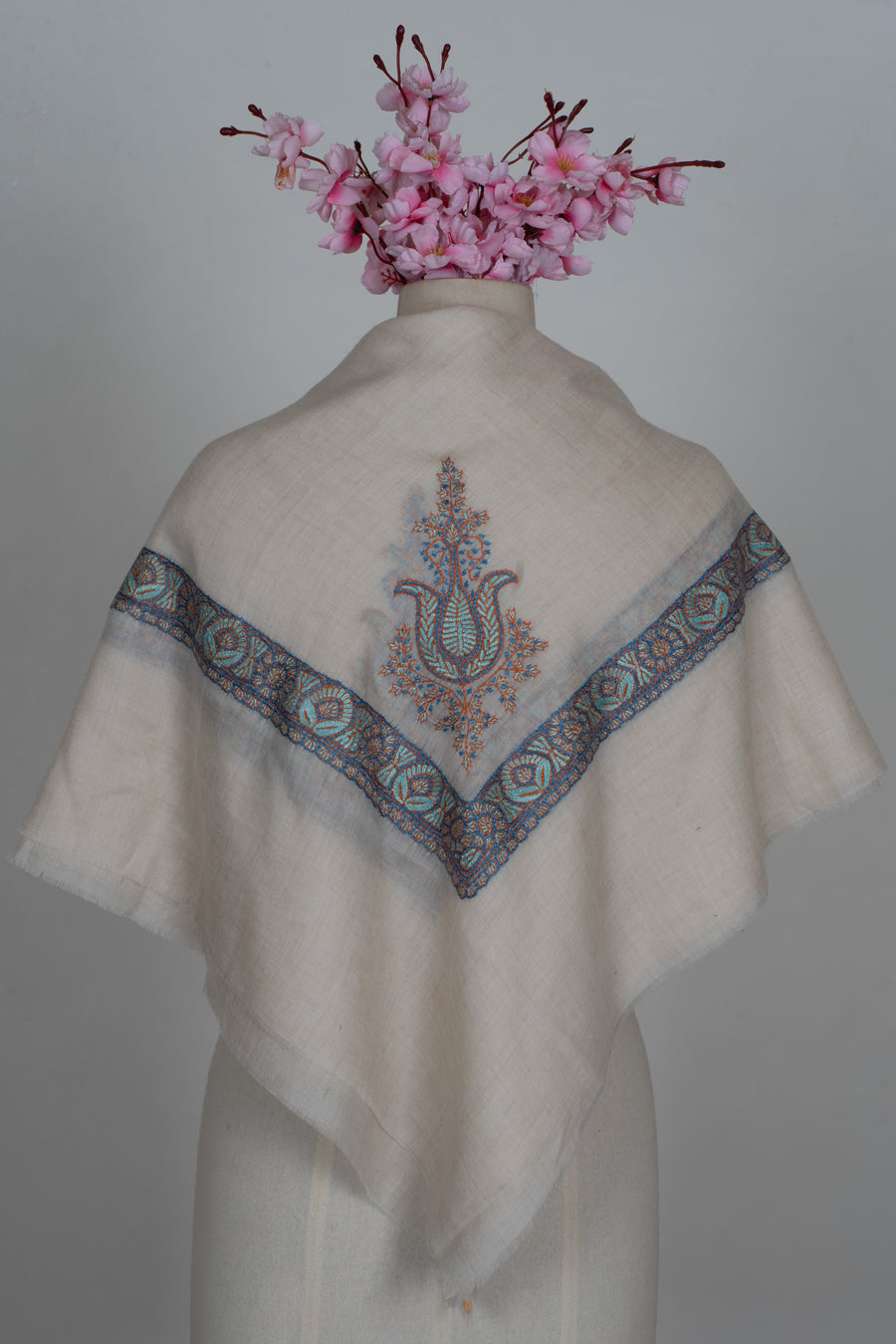 Azure Ember Cashmere Rumal — Sozni Hand Embroidered