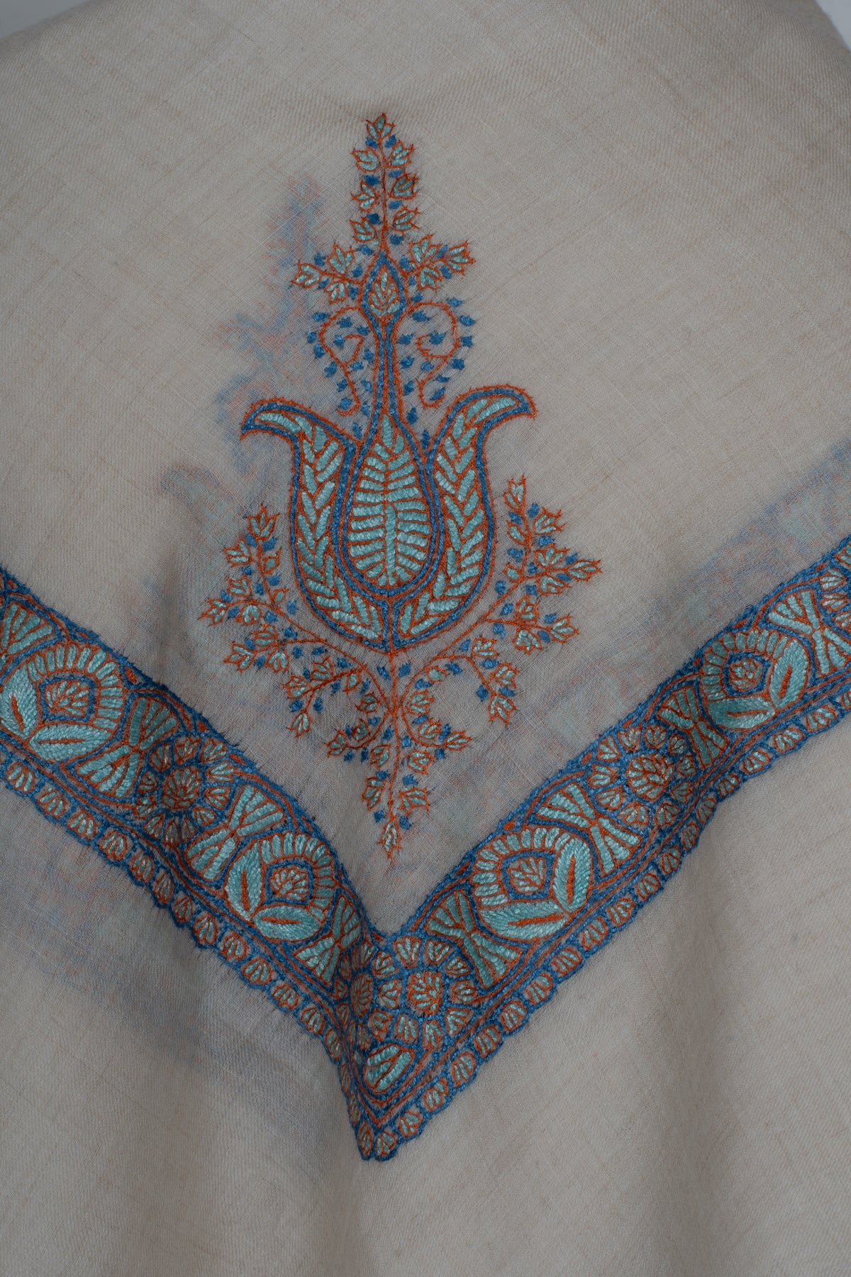 Azure Ember Cashmere Rumal — Sozni Hand Embroidered