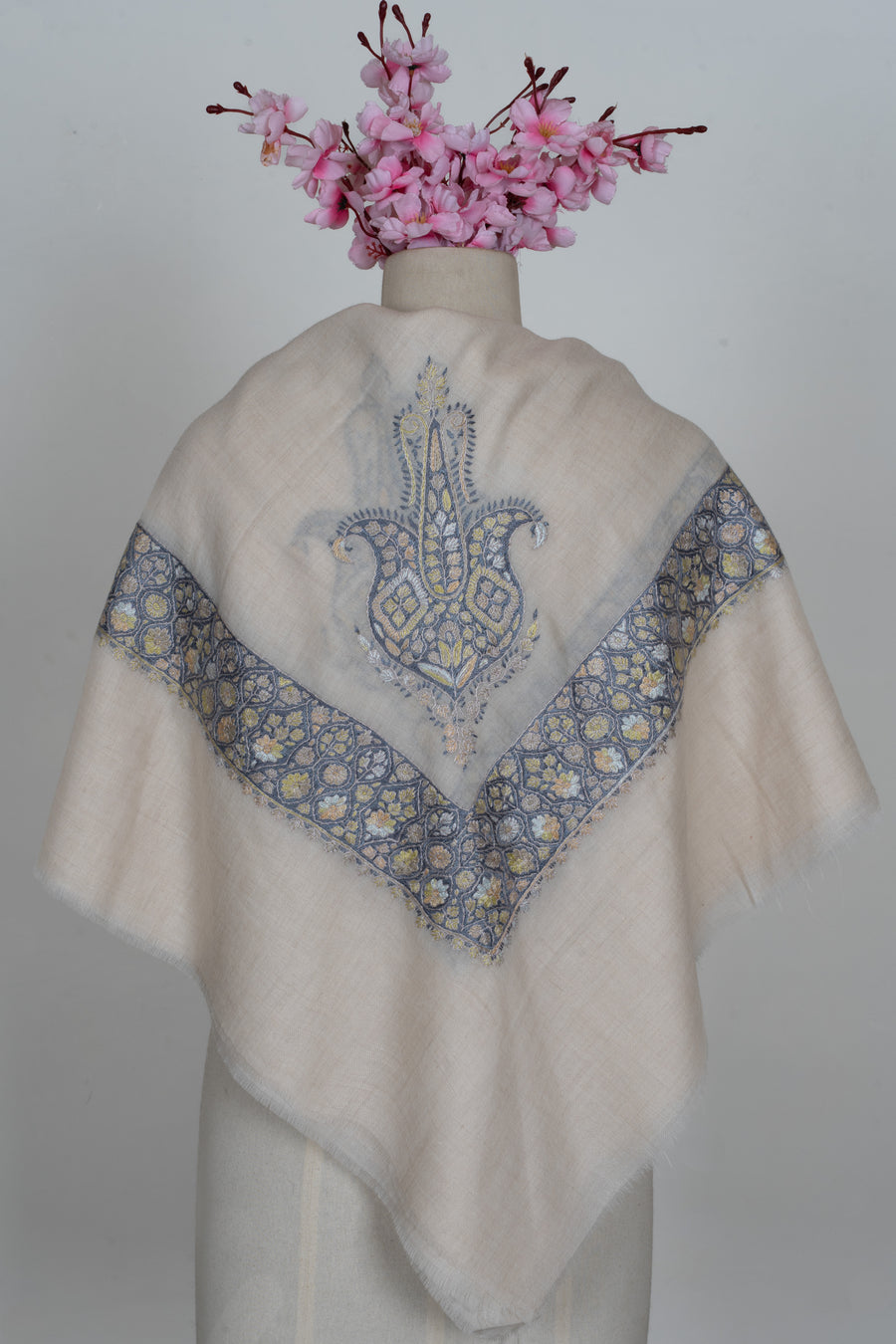 Moonlit Gold Cashmere Rumal — Sozni Hand Embroidered