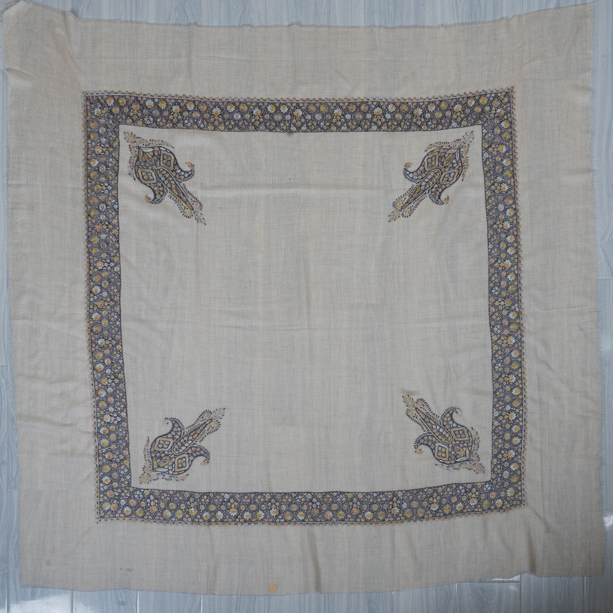 Moonlit Gold Cashmere Rumal — Sozni Hand Embroidered