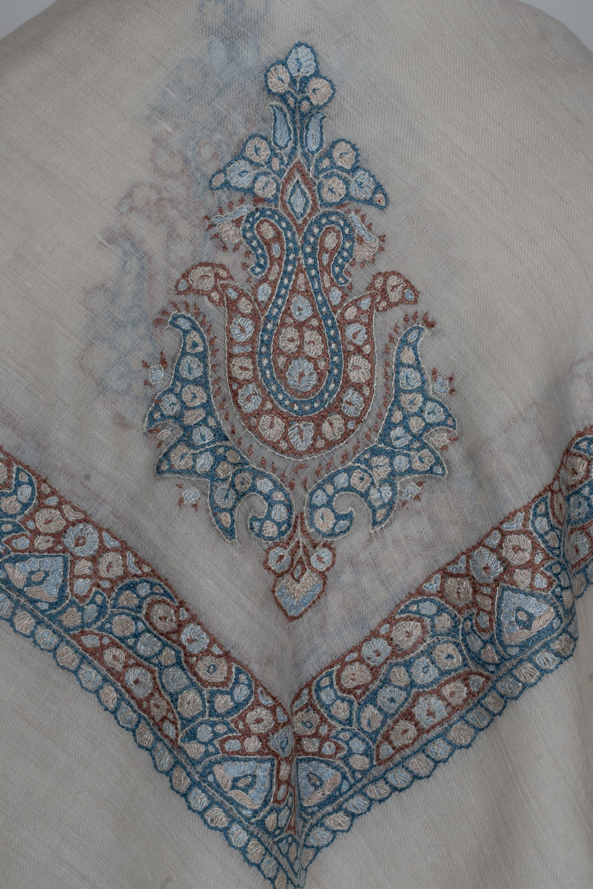 Cerulean Rose Cashmere Rumal — Sozni Hand Embroidered
