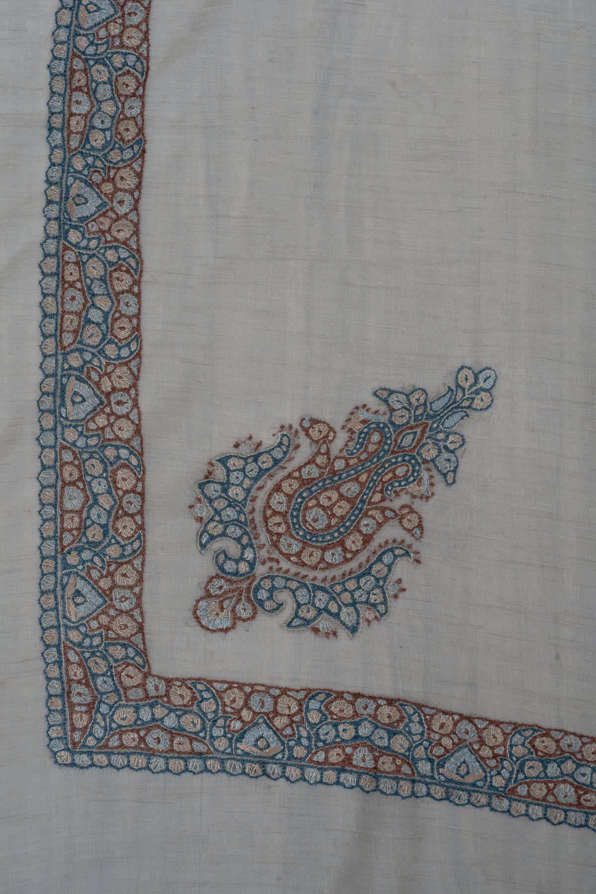 Cerulean Rose Cashmere Rumal — Sozni Hand Embroidered