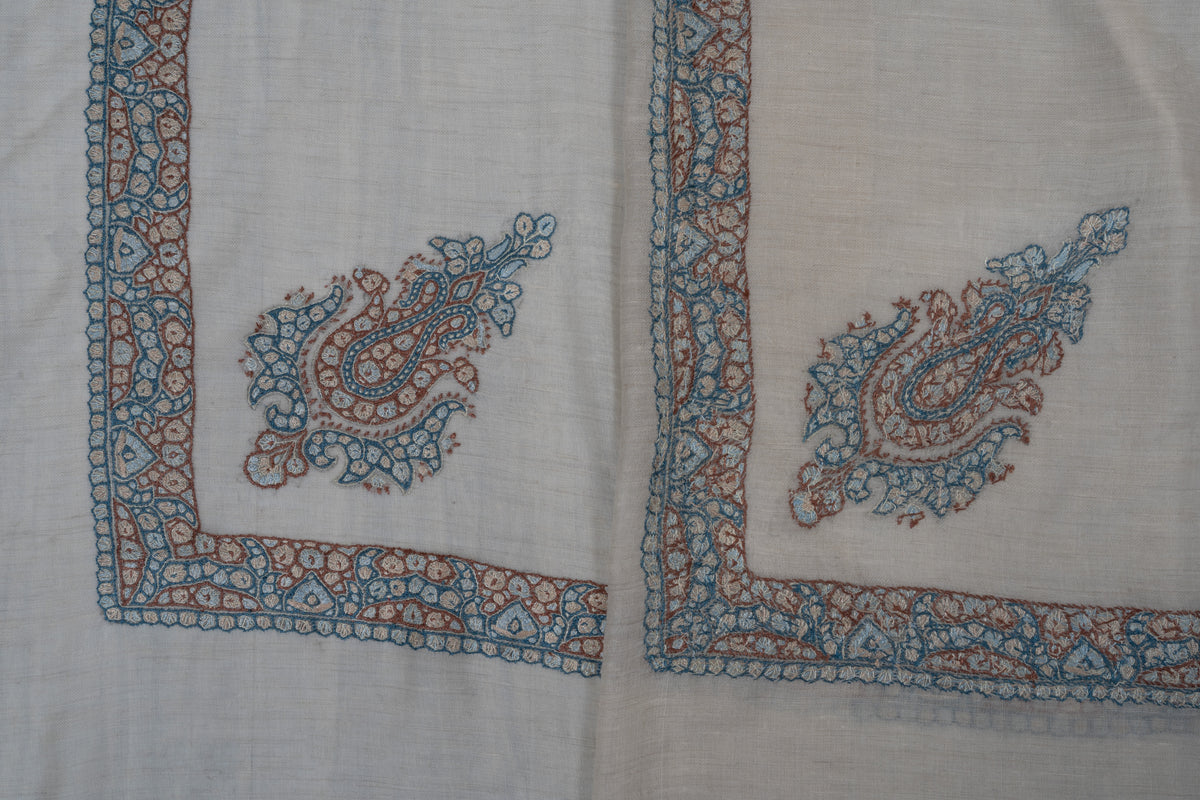 Cerulean Rose Cashmere Rumal — Sozni Hand Embroidered