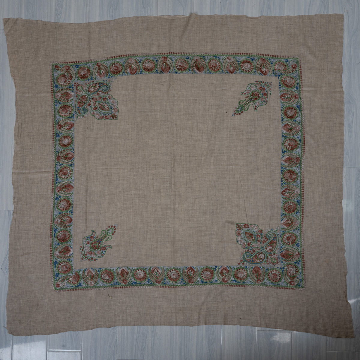 Willow Sage Cashmere Rumal — Sozni Hand Embroidered