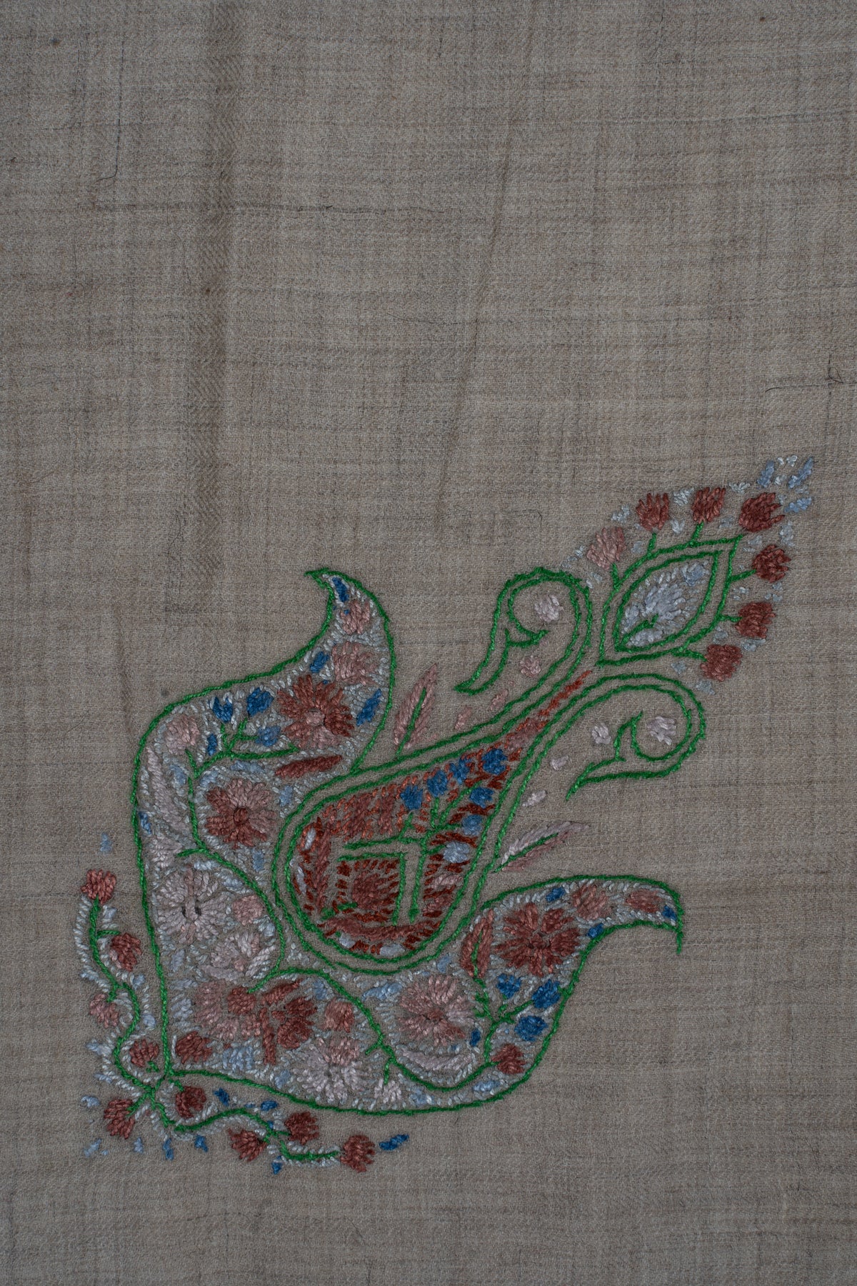 Willow Sage Cashmere Rumal — Sozni Hand Embroidered