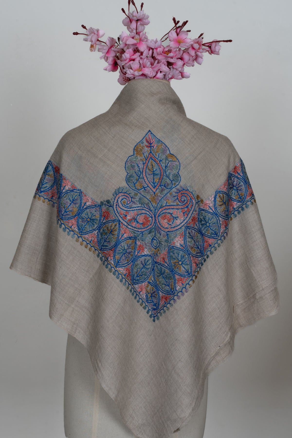 Azure Bloom Cashmere Rumal — Sozni Hand Embroidered