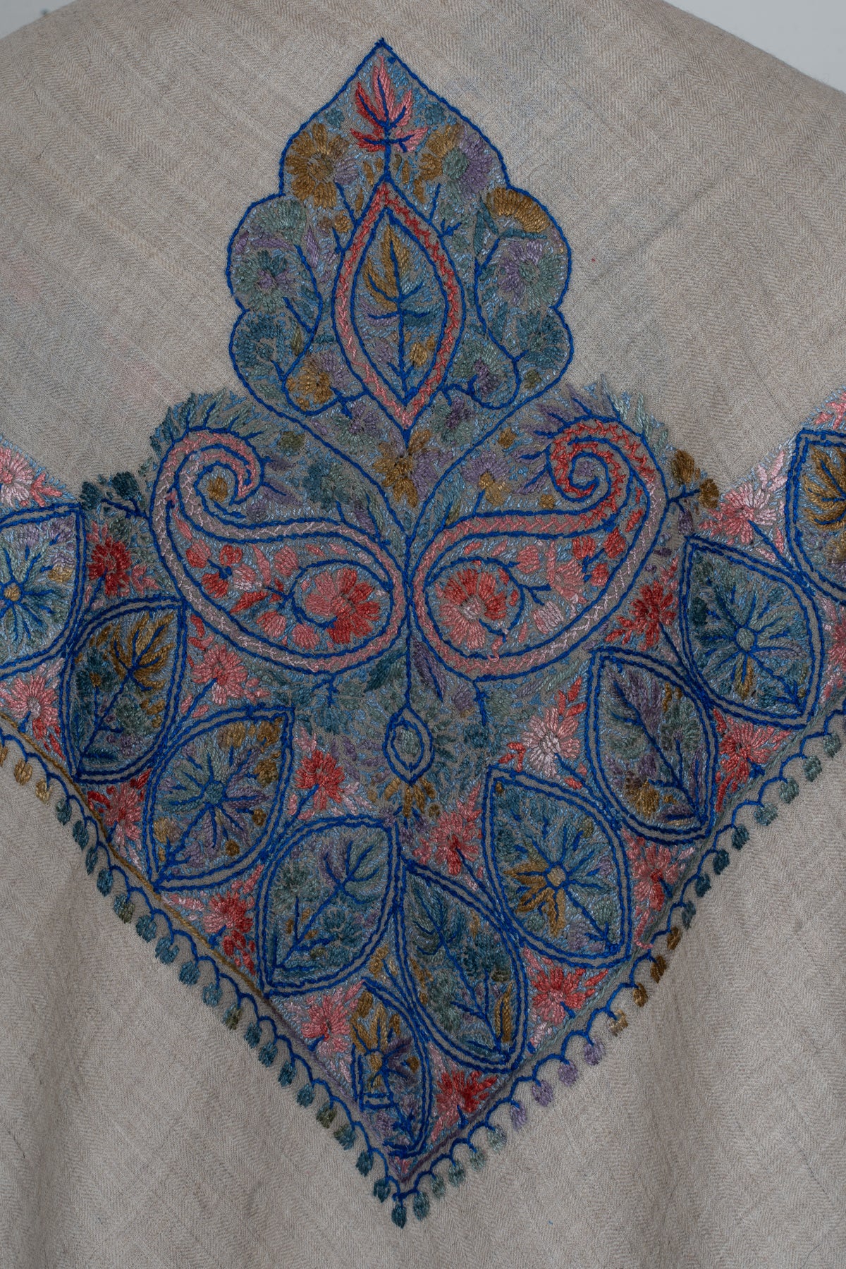 Azure Bloom Cashmere Rumal — Sozni Hand Embroidered