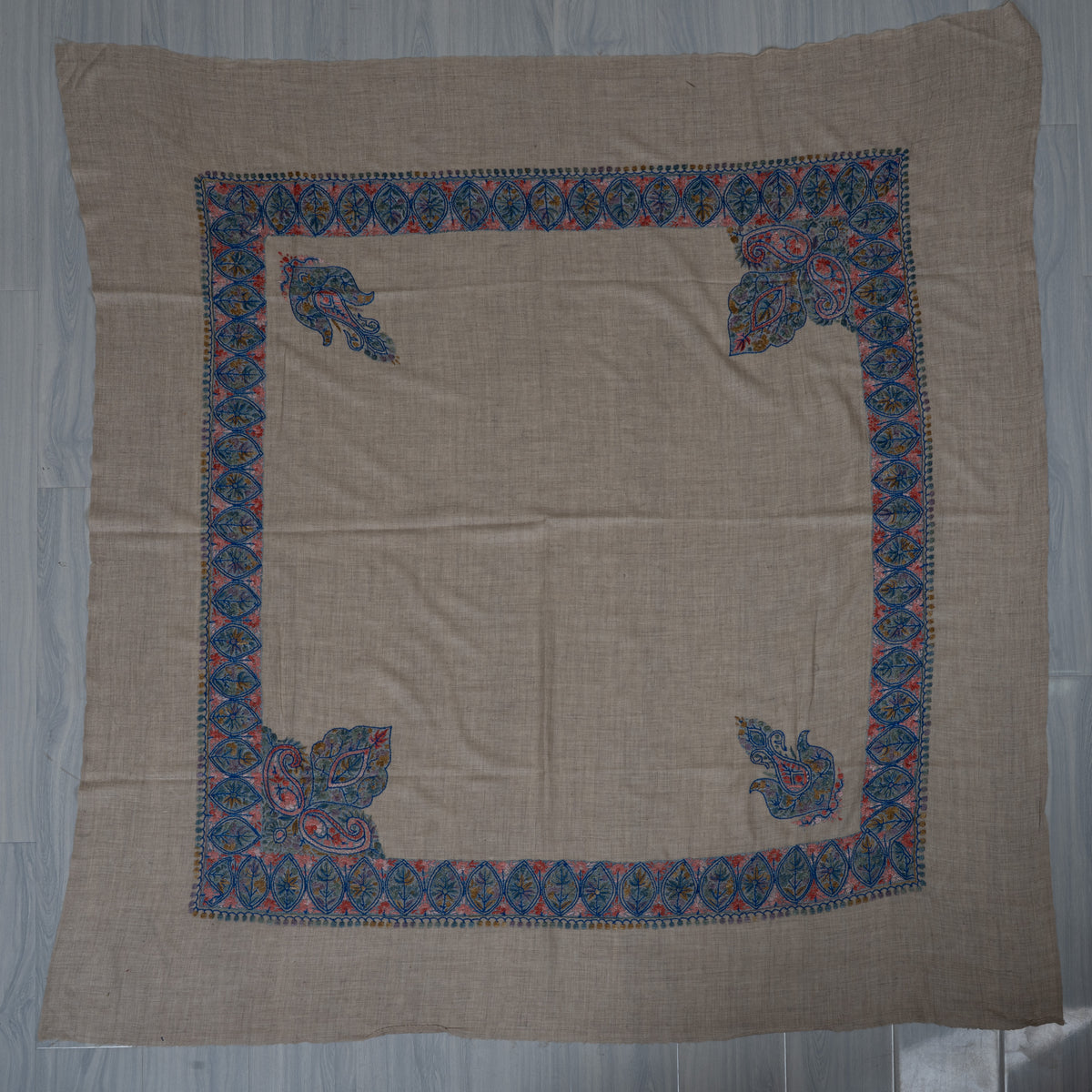 Azure Bloom Cashmere Rumal — Sozni Hand Embroidered