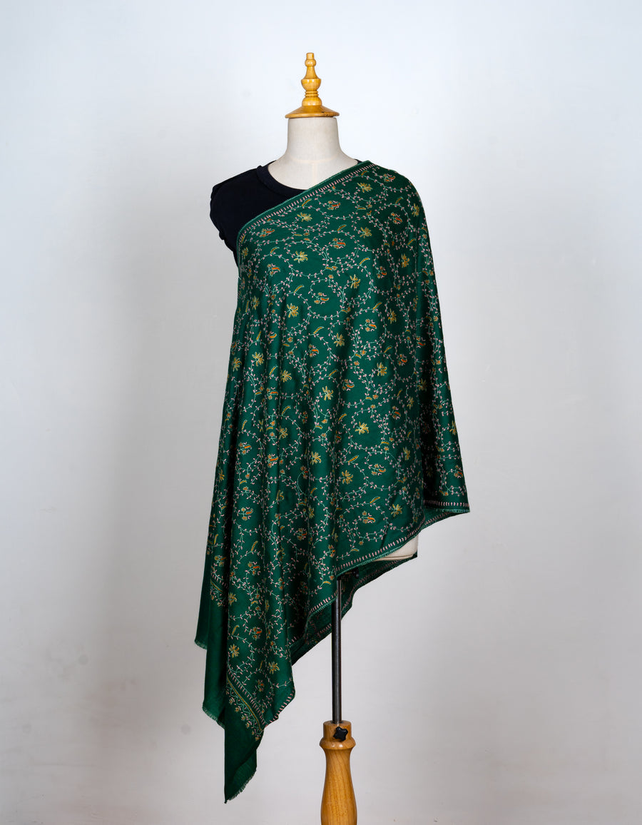 Gul-e-Zar: Sozni Hand-Embroidered Merino Wool Stole