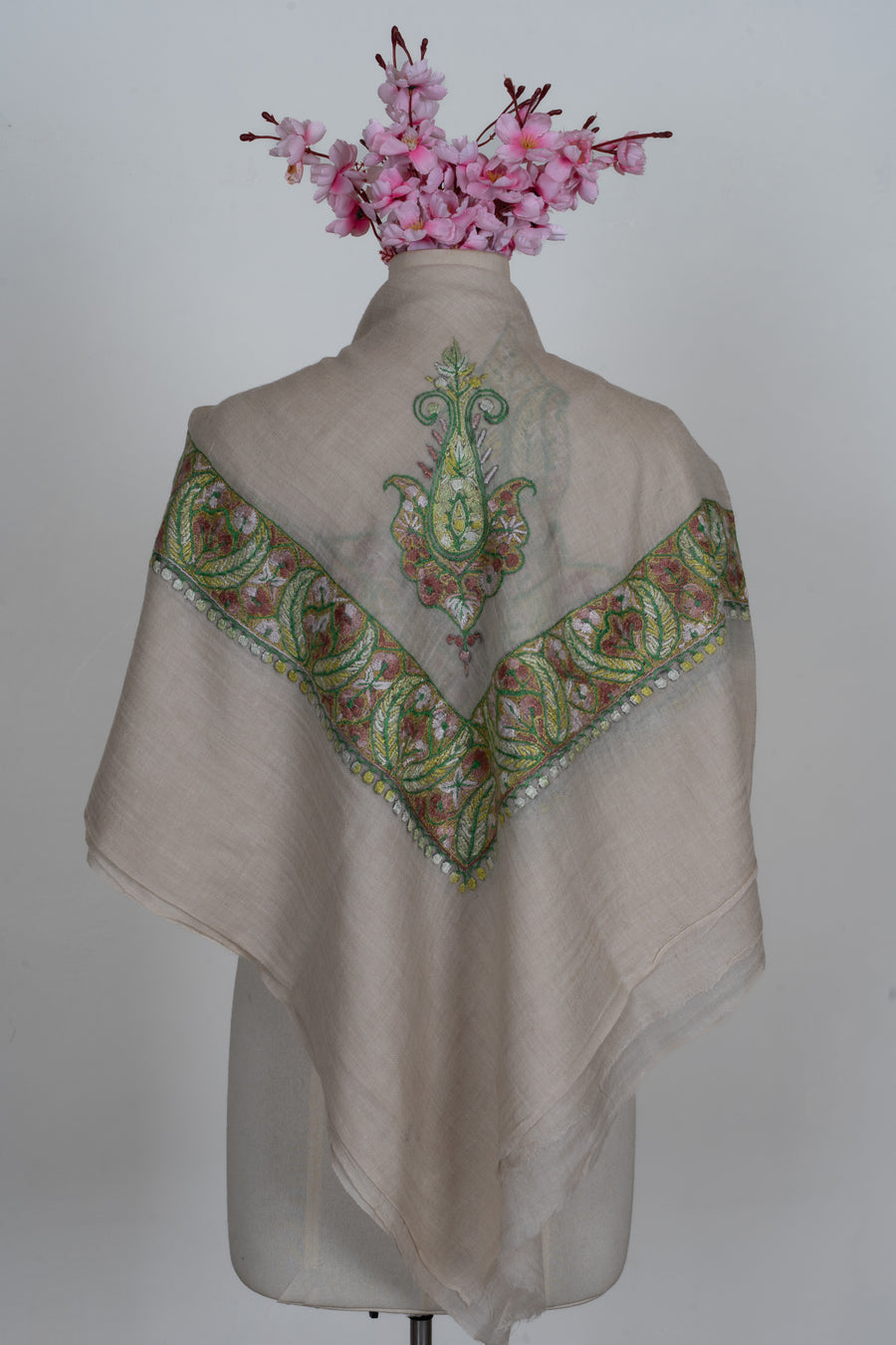 Meadow Pearl Cashmere Rumal — Sozni Hand Embroidered