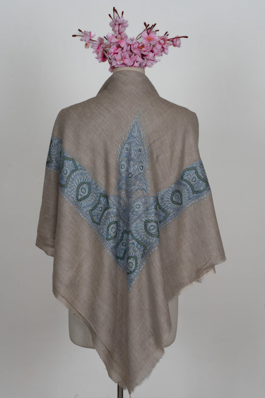 Slate Azure Cashmere Rumal — Sozni Hand Embroidered