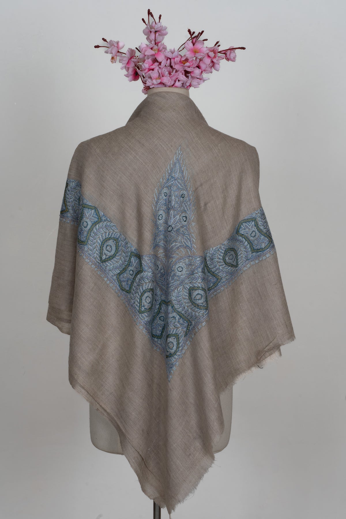 Slate Azure Cashmere Rumal — Sozni Hand Embroidered