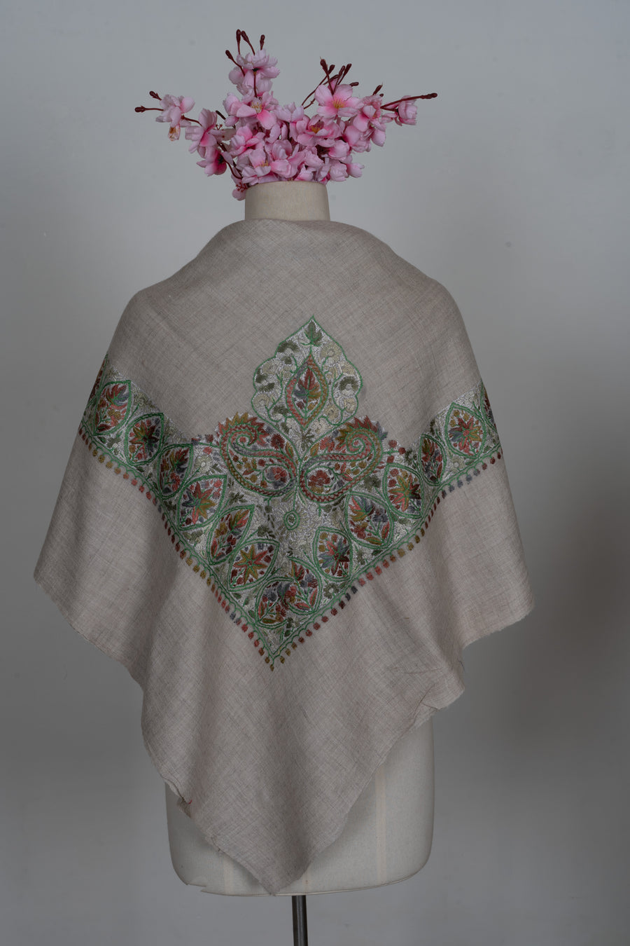 Verdant Ember Cashmere Rumal — Sozni Hand Embroidered