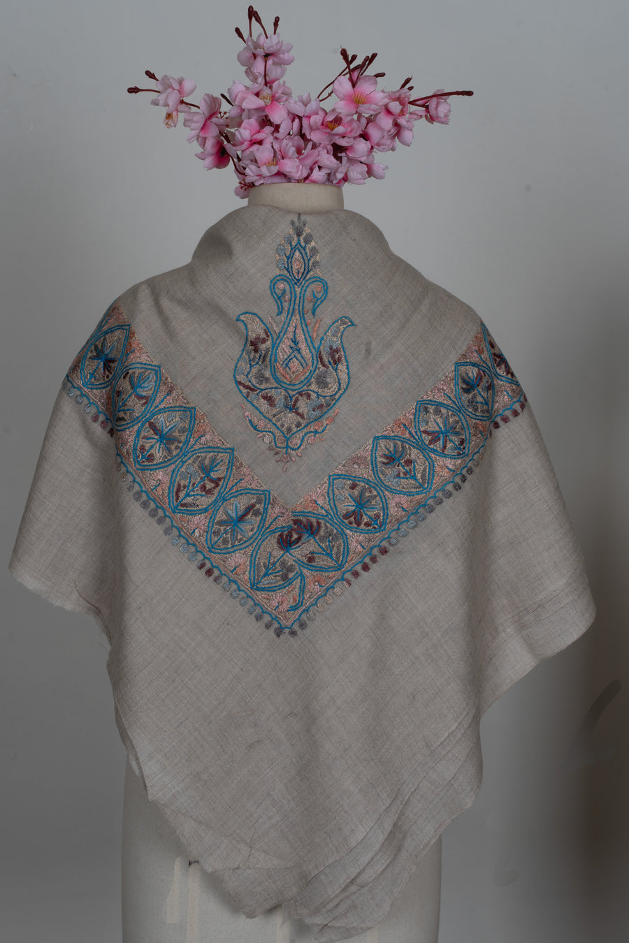 Azure Petal Cashmere Rumal — Sozni Hand Embroidered