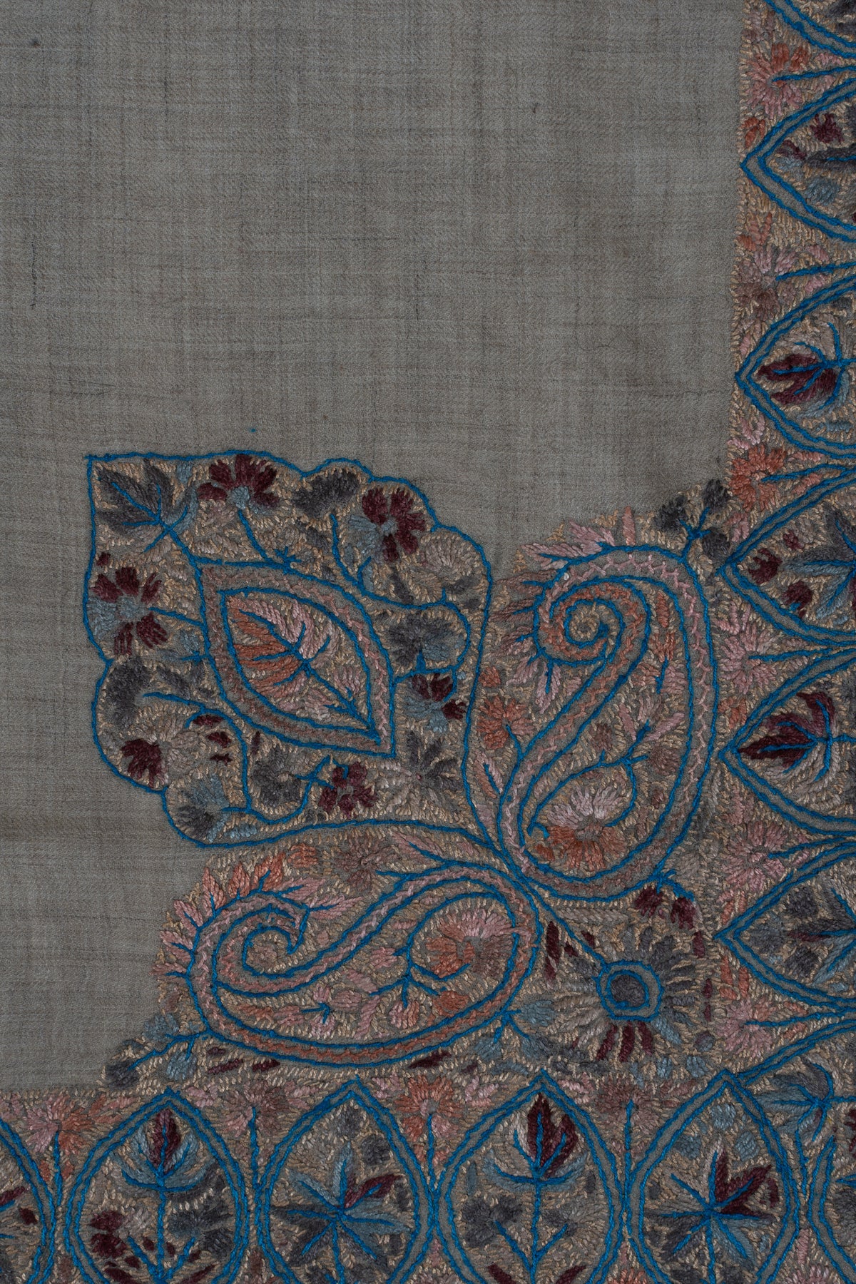 Azure Petal Cashmere Rumal — Sozni Hand Embroidered