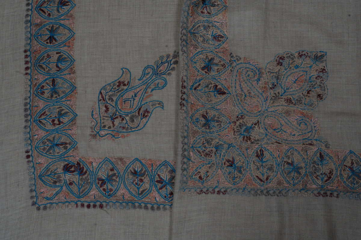 Azure Petal Cashmere Rumal — Sozni Hand Embroidered