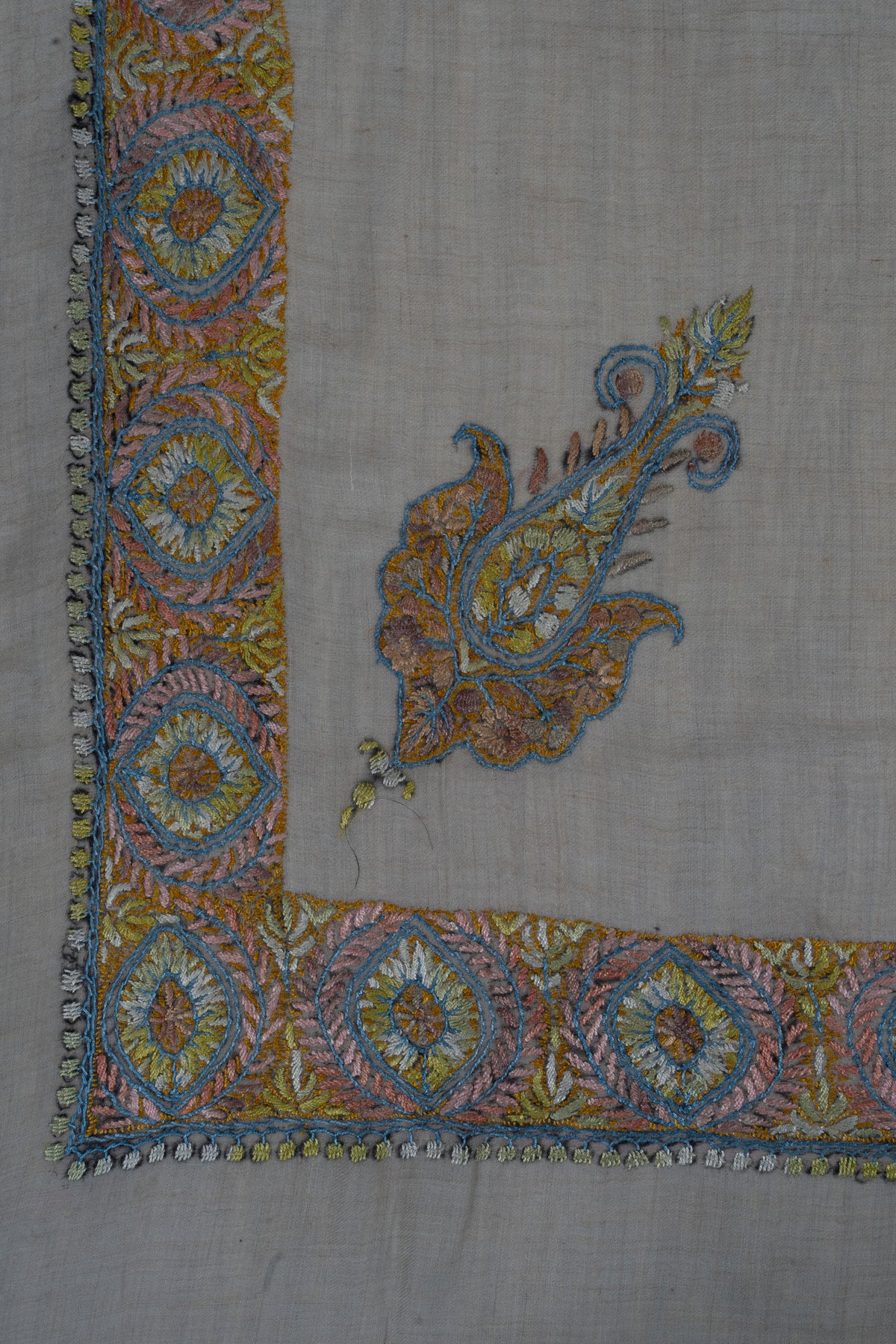 Golden Azure Cashmere Rumal — Sozni Hand Embroidered