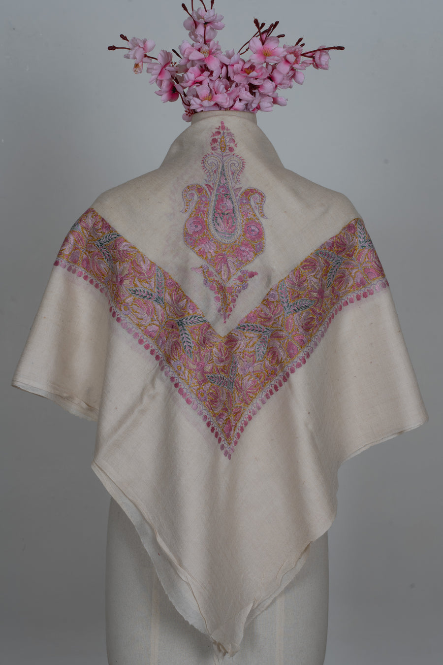 Blush Rosette Cashmere Rumal — Sozni Hand Embroidered