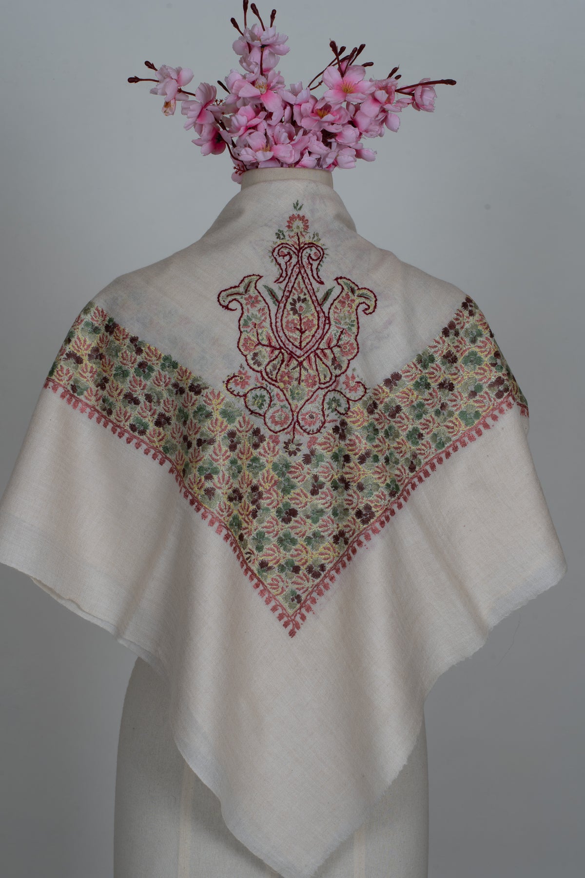 Meadow Ruby Cashmere Rumal — Sozni Hand Embroidered