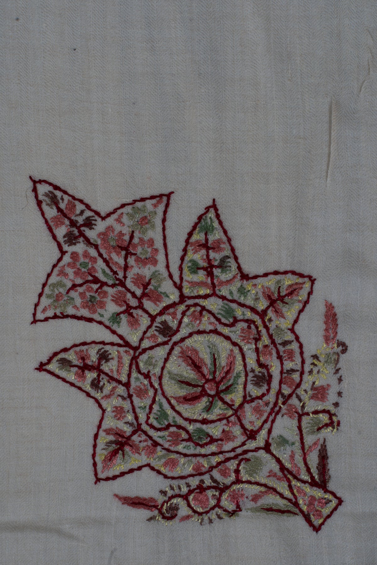 Meadow Ruby Cashmere Rumal — Sozni Hand Embroidered
