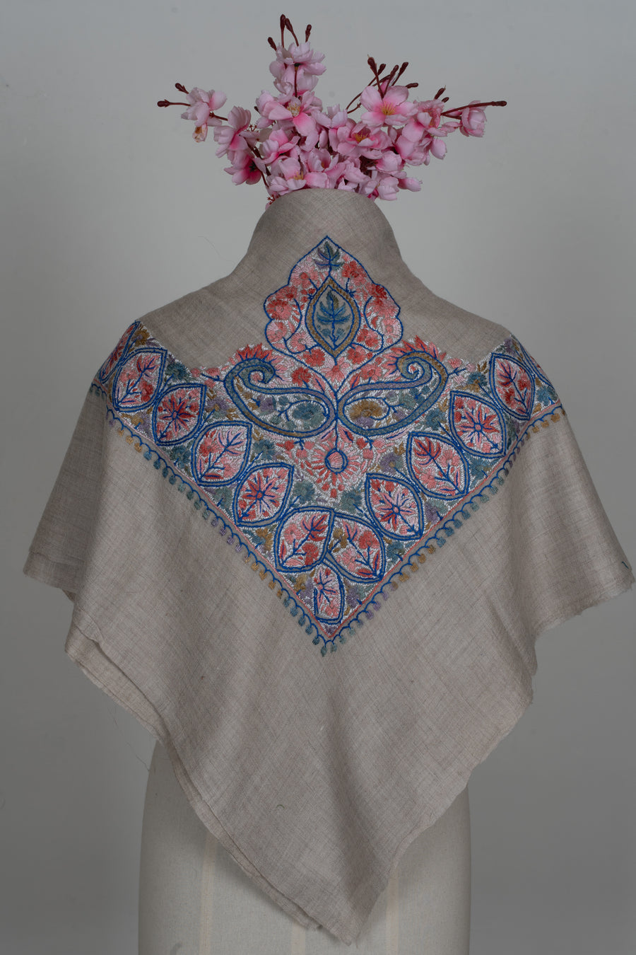 Coral Lattice Cashmere Rumal — Sozni Hand Embroidered