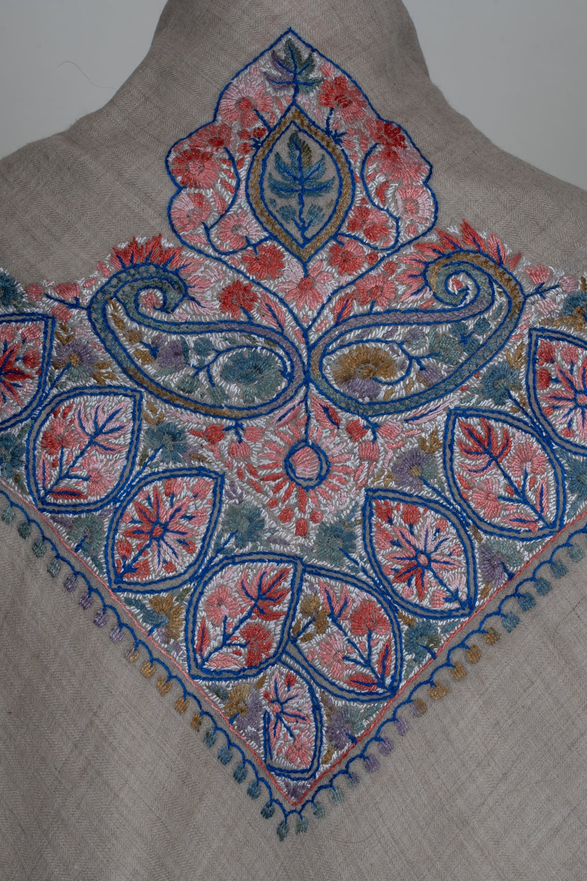 Coral Lattice Cashmere Rumal — Sozni Hand Embroidered