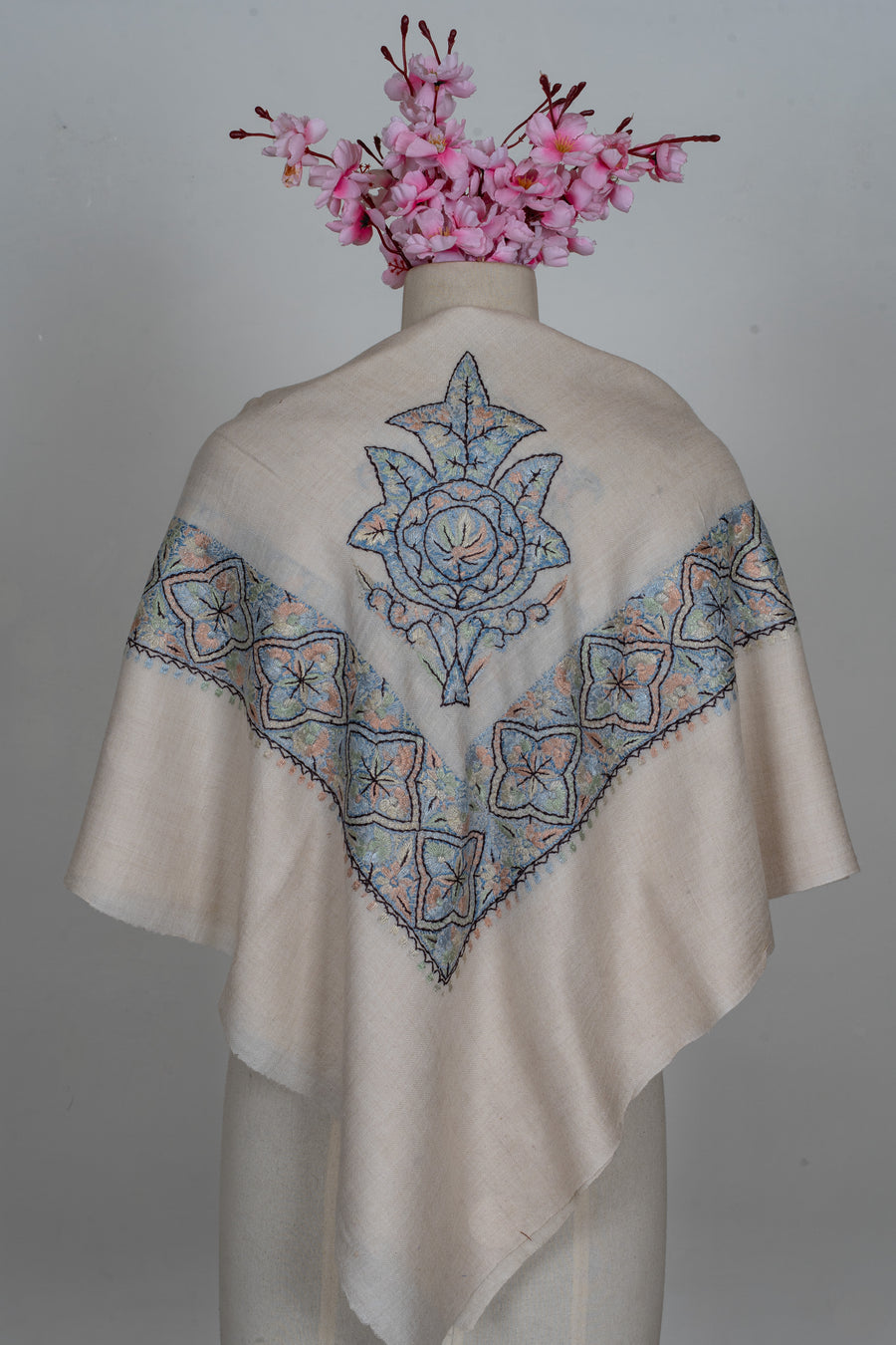 Powder Blue Cashmere Rumal — Sozni Hand Embroidered