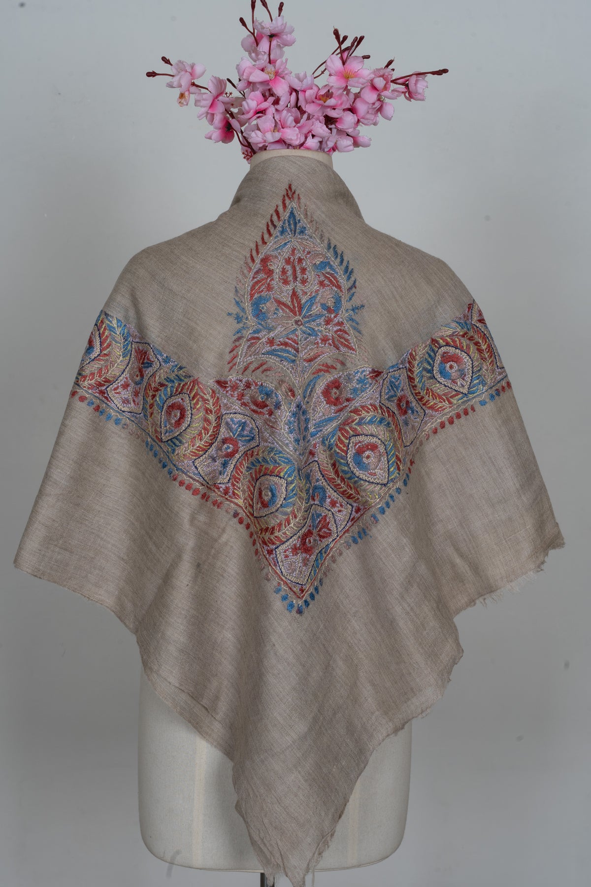 Crimson Fern Cashmere Rumal — Sozni Hand Embroidered